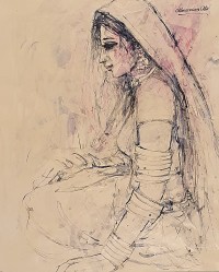 Moazzam Ali, Aesthetics & The Indus Woman Series, 20 x 24 Inch, Watercolor on Paper, Figurative Painting, AC-MOZ-153